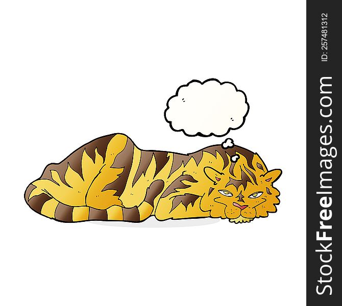 cartoon resting tiger with thought bubble