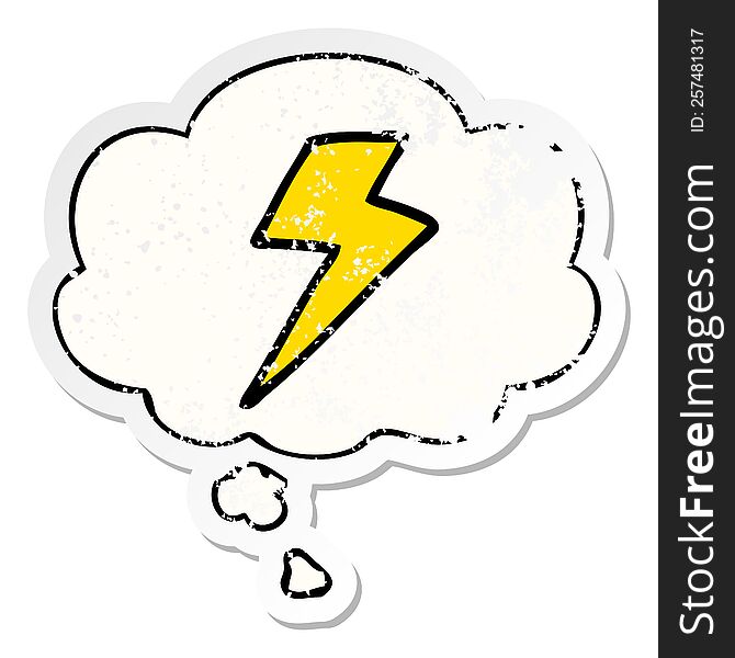 cartoon lightning bolt with thought bubble as a distressed worn sticker