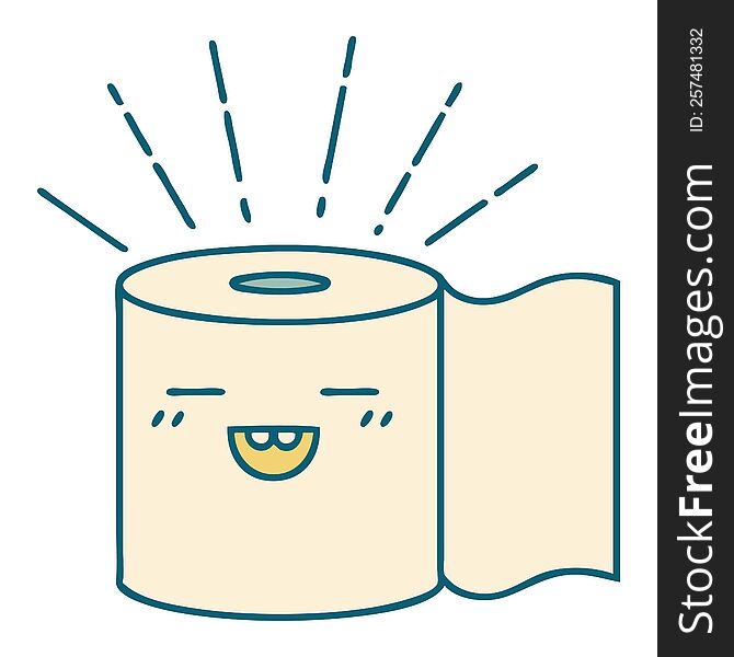 illustration of a traditional tattoo style toilet paper character