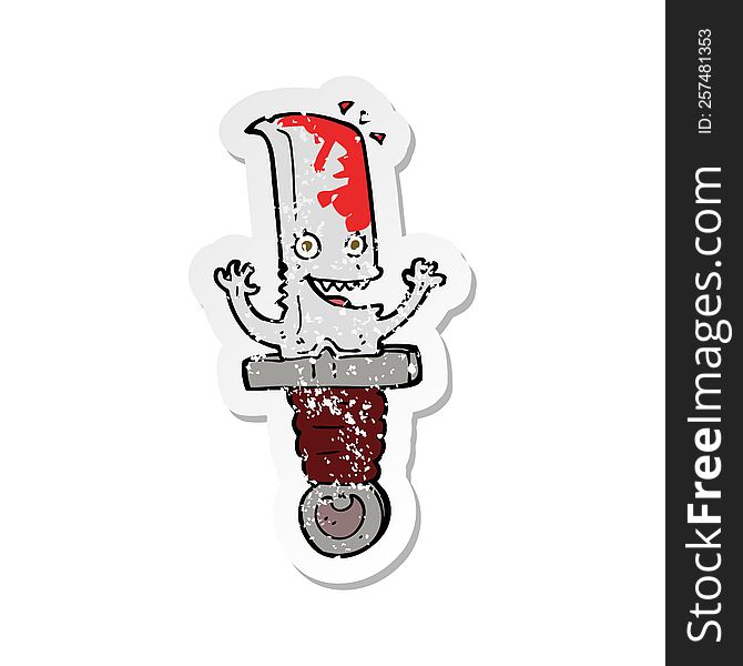 Retro Distressed Sticker Of A Crazy Cartoon Knife Character