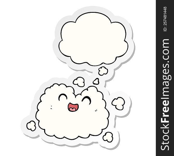 cartoon happy smoke cloud and thought bubble as a printed sticker