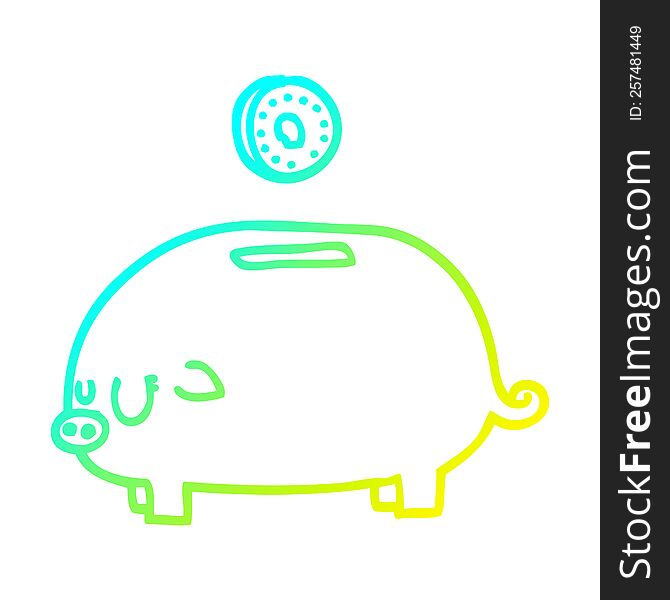 Cold Gradient Line Drawing Cartoon Piggy Bank