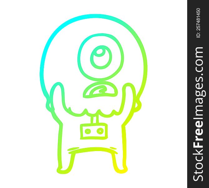 cold gradient line drawing of a cartoon cyclops alien spaceman