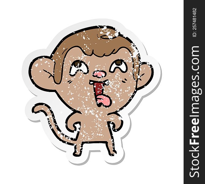 Distressed Sticker Of A Crazy Cartoon Monkey