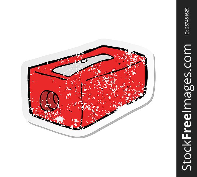 Retro Distressed Sticker Of A Cartoon Pencil Sharpener