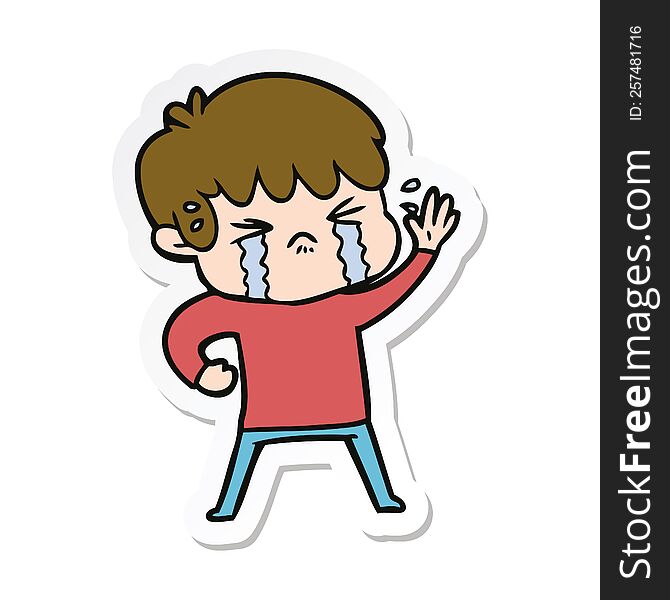 Sticker Of A Cartoon Boy Crying