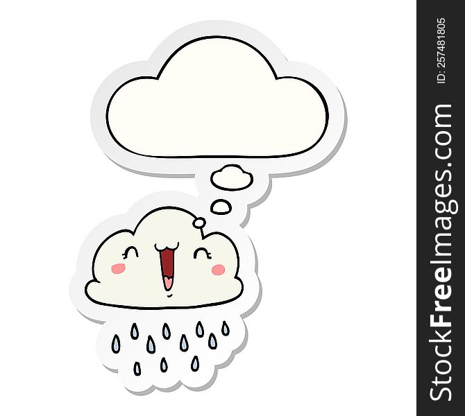 cartoon storm cloud with thought bubble as a printed sticker