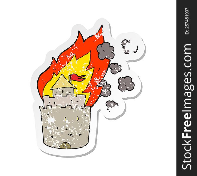 retro distressed sticker of a cartoon burning castle