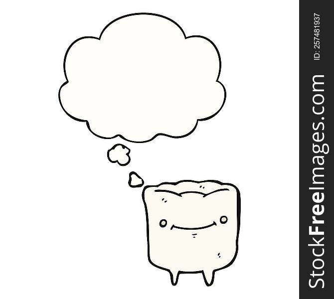 cartoon happy tooth with thought bubble. cartoon happy tooth with thought bubble