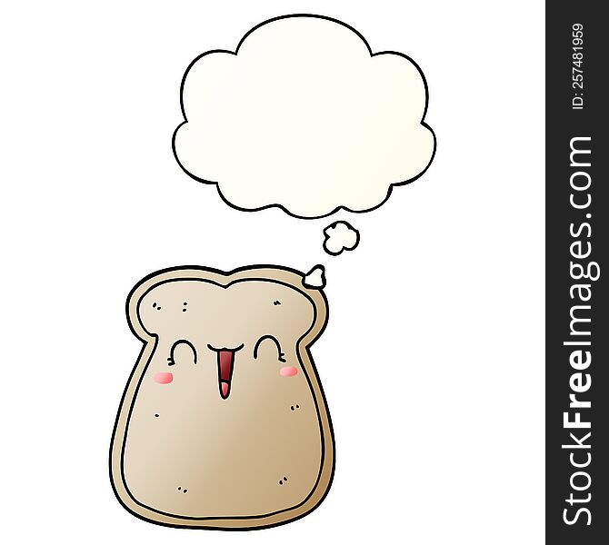 cute cartoon slice of toast with thought bubble in smooth gradient style