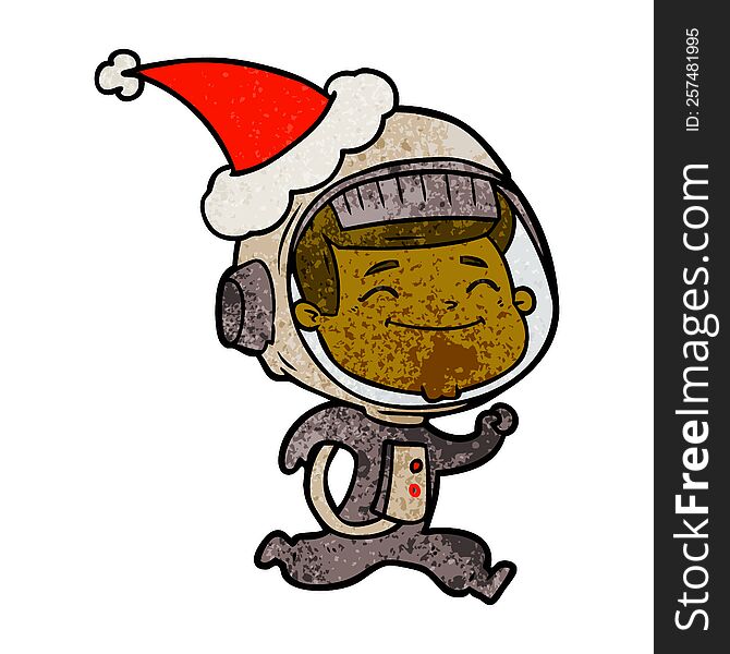 Happy Textured Cartoon Of A Astronaut Wearing Santa Hat