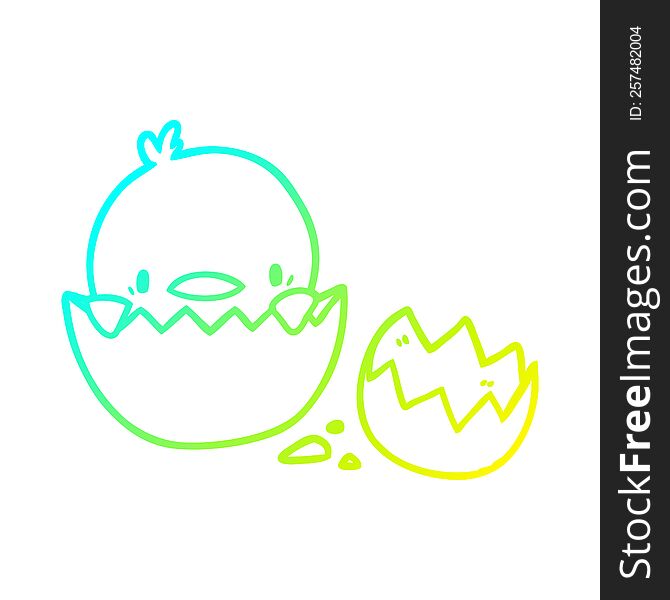 cold gradient line drawing of a cute cartoon chick hatching from egg