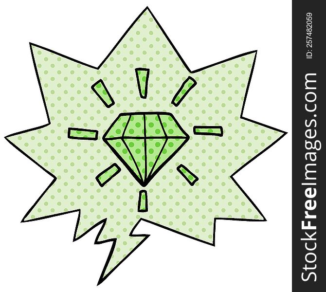 cartoon tattoo diamond with speech bubble in comic book style