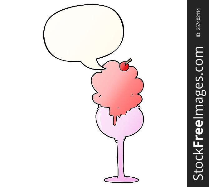 cartoon ice cream desert with speech bubble in smooth gradient style