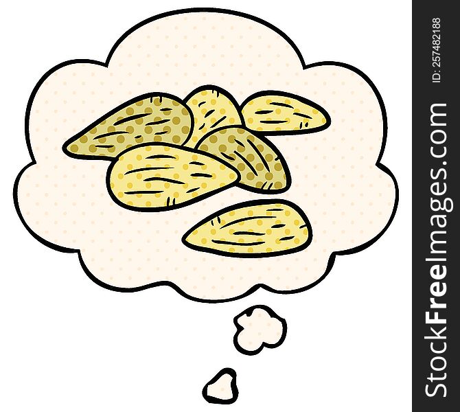 cartoon almonds with thought bubble in comic book style