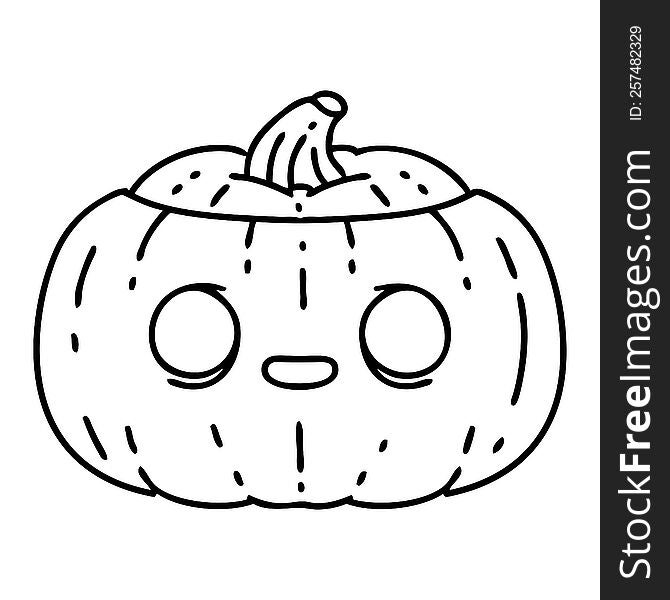 line doodle of a spooky halloween pumpkin