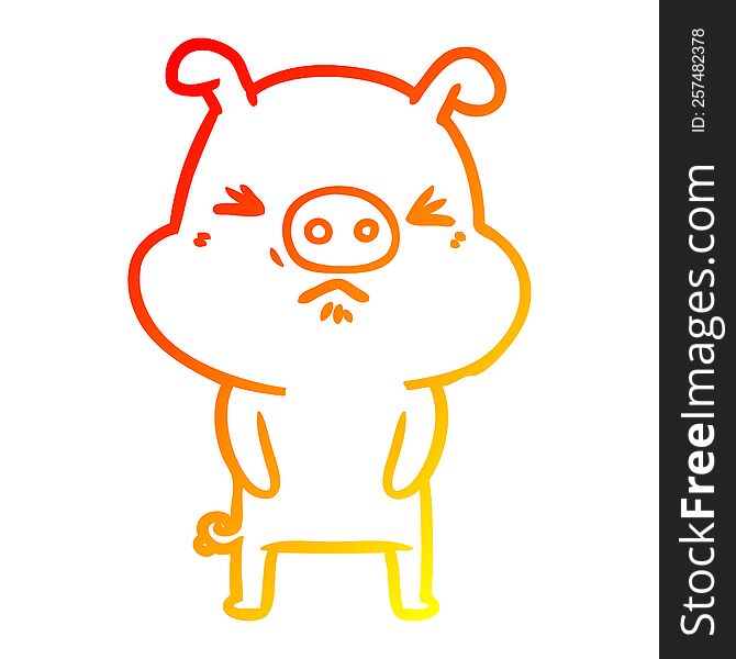Warm Gradient Line Drawing Cartoon Grumpy Pig