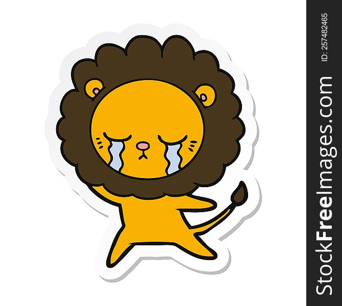 sticker of a crying cartoon lion