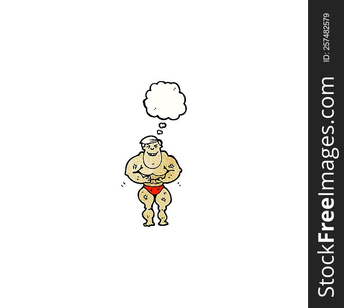 cartoon body builder with thought bubble