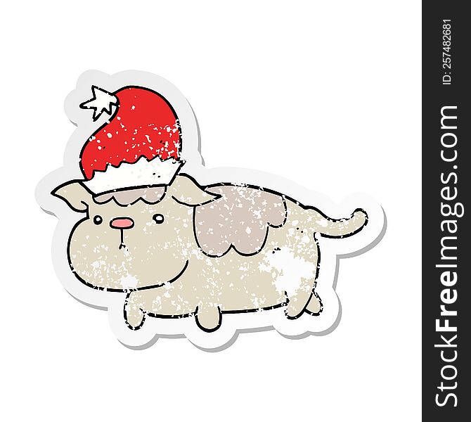 distressed sticker of a cute christmas dog