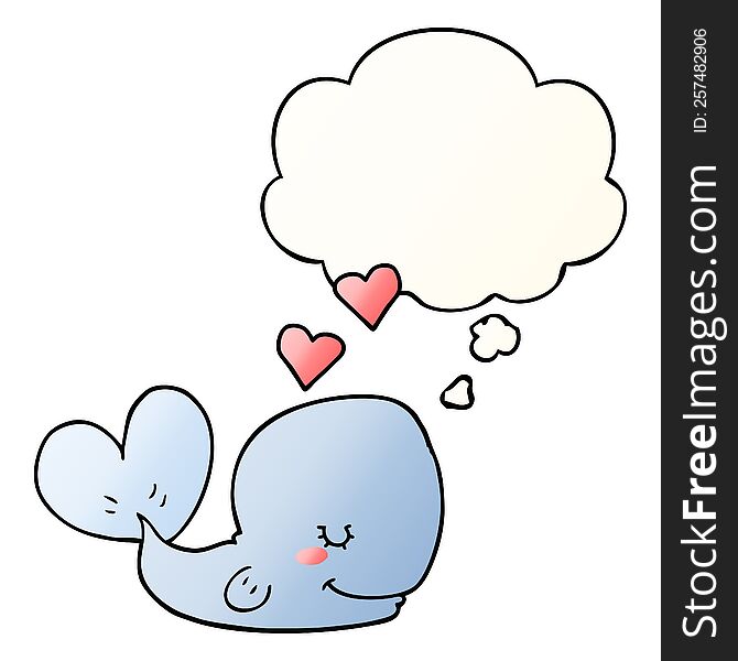 Cartoon Whale In Love And Thought Bubble In Smooth Gradient Style
