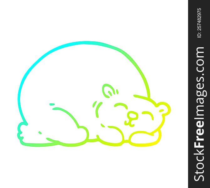 cold gradient line drawing of a cartoon happy polar bear sleeping