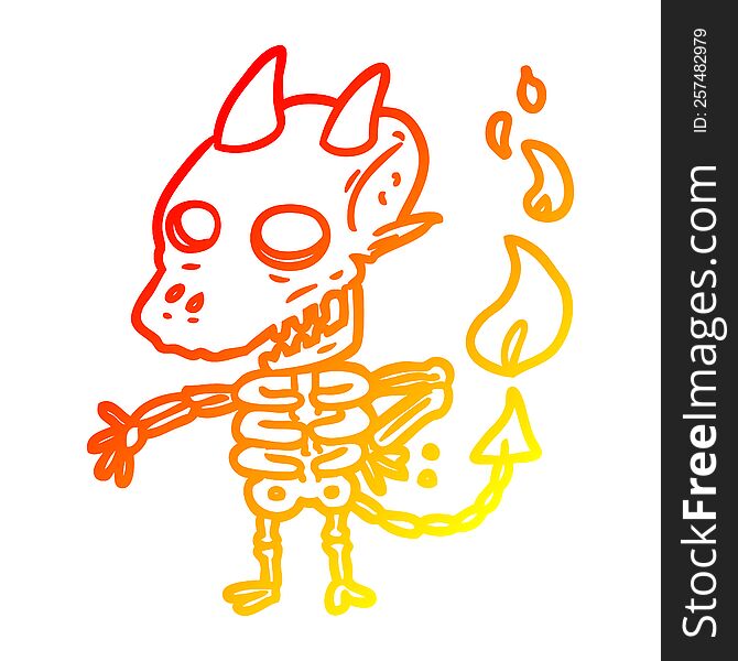 warm gradient line drawing of a spooky skeleton demon