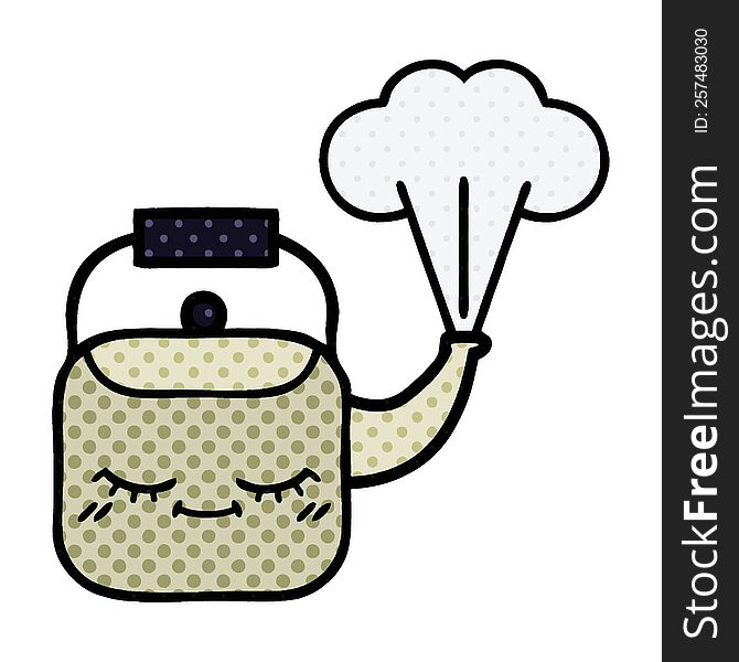 comic book style cartoon of a steaming kettle