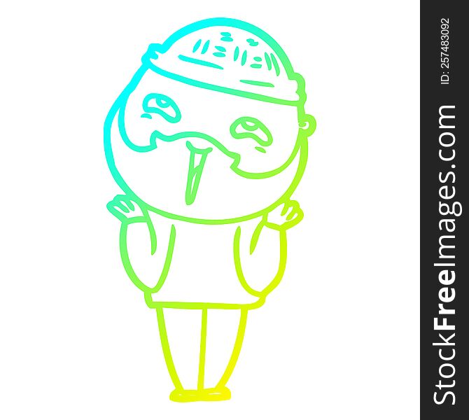 Cold Gradient Line Drawing Cartoon Happy Bearded Man