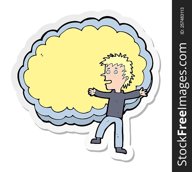 sticker of a cartoon man with text space cloud