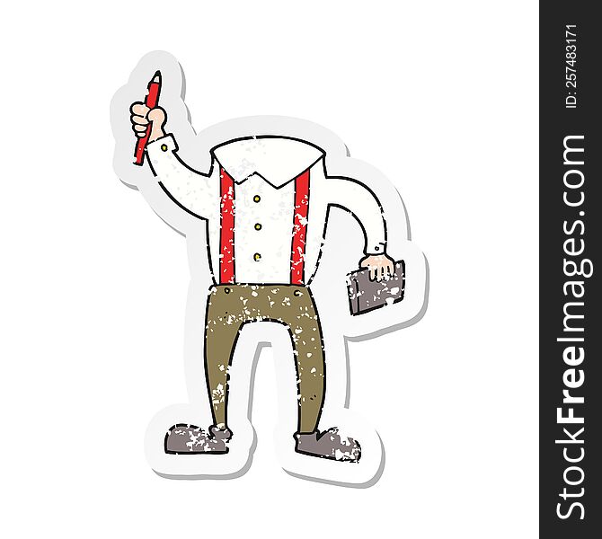 retro distressed sticker of a cartoon headless body with notepad and pen