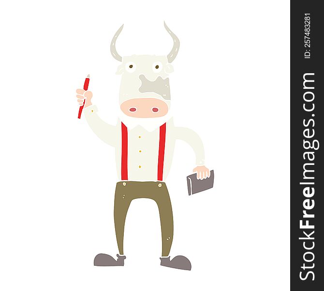 Flat Color Illustration Of A Cartoon Bull Man