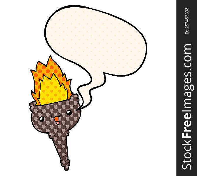 Cartoon Flaming Chalice And Speech Bubble In Comic Book Style