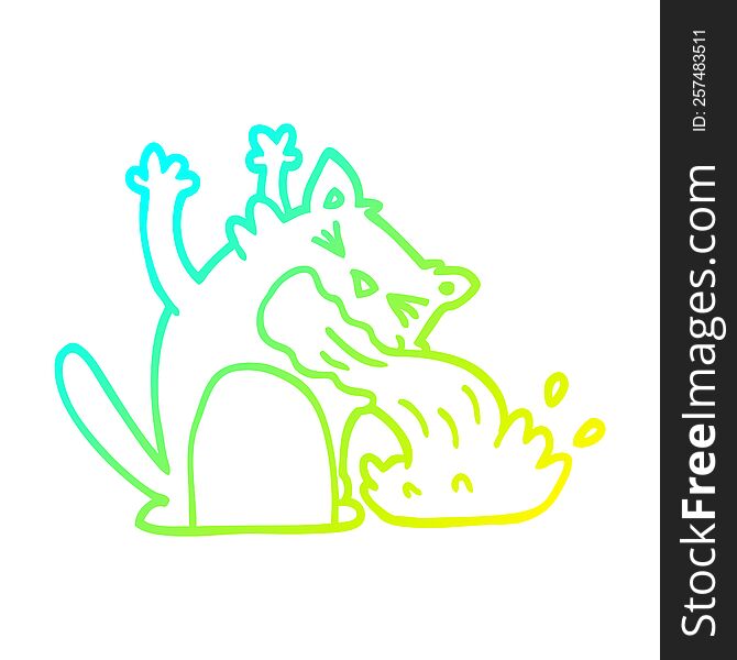 Cold Gradient Line Drawing Cartoon Of An Ill Cat