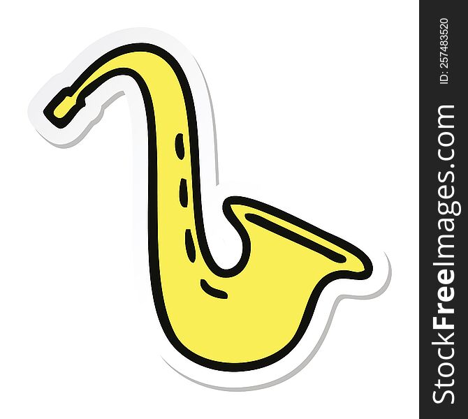 Sticker Of A Cute Cartoon Musical Saxophone