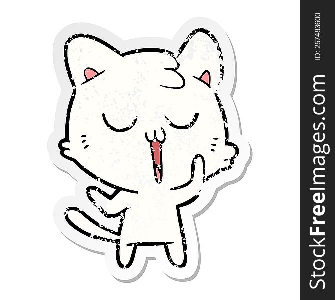 Distressed Sticker Of A Cute Cartoon Cat