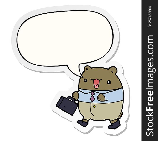 Cute Cartoon Business Bear And Speech Bubble Sticker