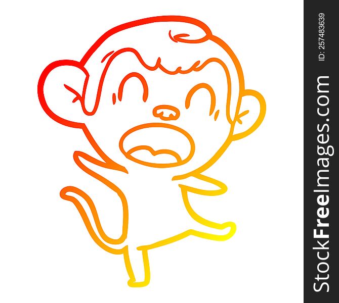 Warm Gradient Line Drawing Shouting Cartoon Monkey Dancing