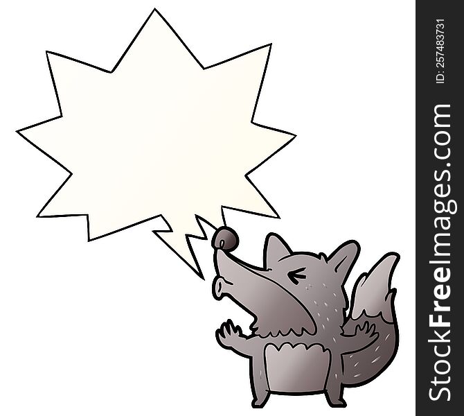 cartoon halloween werewolf howling with speech bubble in smooth gradient style