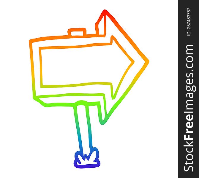 rainbow gradient line drawing cartoon pointing arrow sign