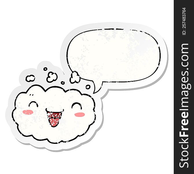 Happy Cartoon Cloud And Speech Bubble Distressed Sticker