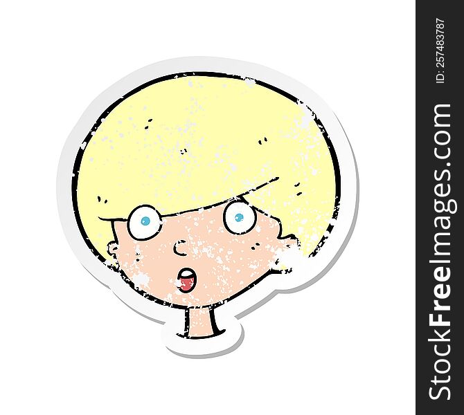 retro distressed sticker of a cartoon surprised boy