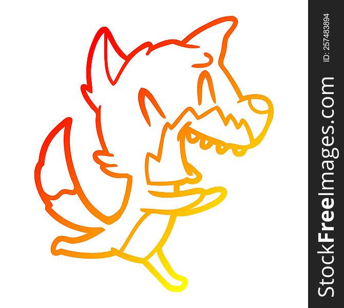 warm gradient line drawing of a laughing fox running away
