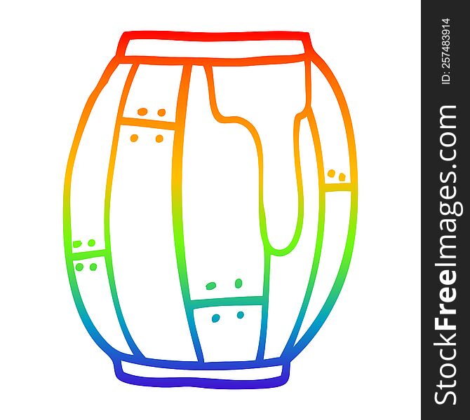 Rainbow Gradient Line Drawing Cartoon Beer Barrel