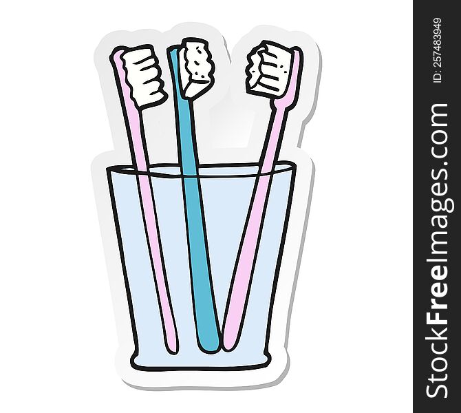 Sticker Of A Cartoon Glass And Toothbrushes