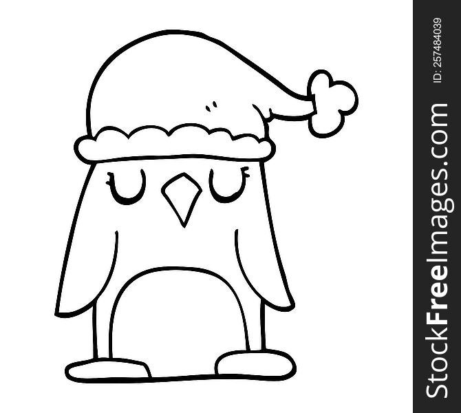 Line Drawing Cartoon Christmas Penguin