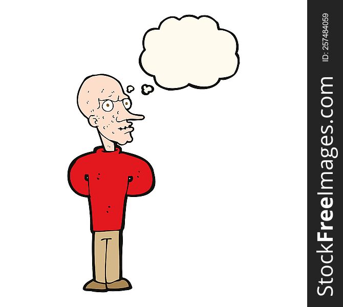Cartoon Evil Bald Man With Thought Bubble