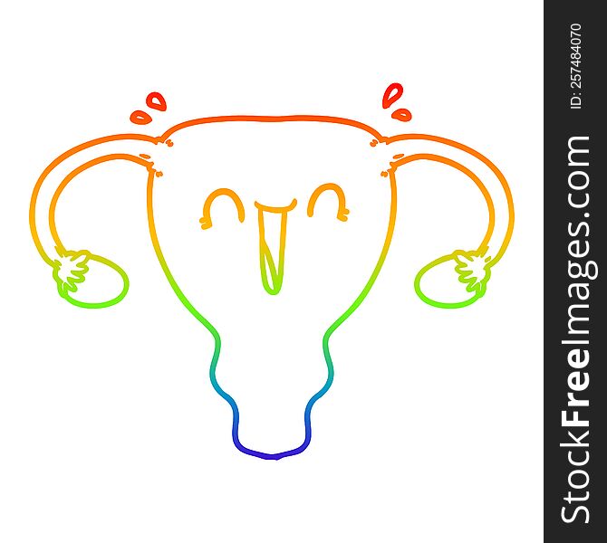 Rainbow Gradient Line Drawing Cartoon Happy Uterus