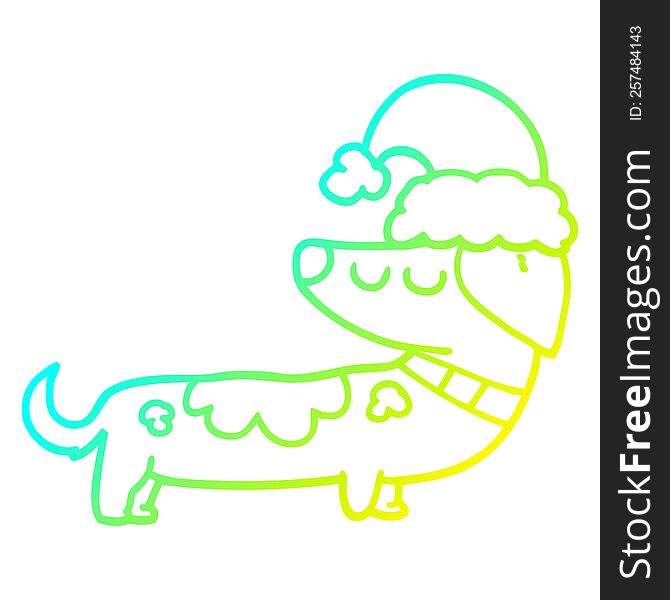 Cold Gradient Line Drawing Cartoon Dog Wearing Christmas Hat