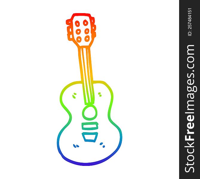 Rainbow Gradient Line Drawing Cartoon Old Guitar